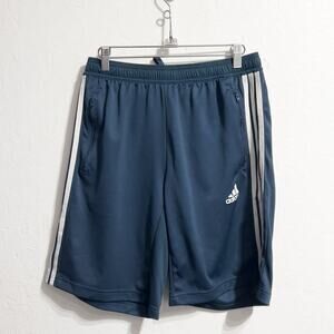 Adidas Shorts Mens Medium 3 Stripes Basketball Athletic Blue White Aeroready